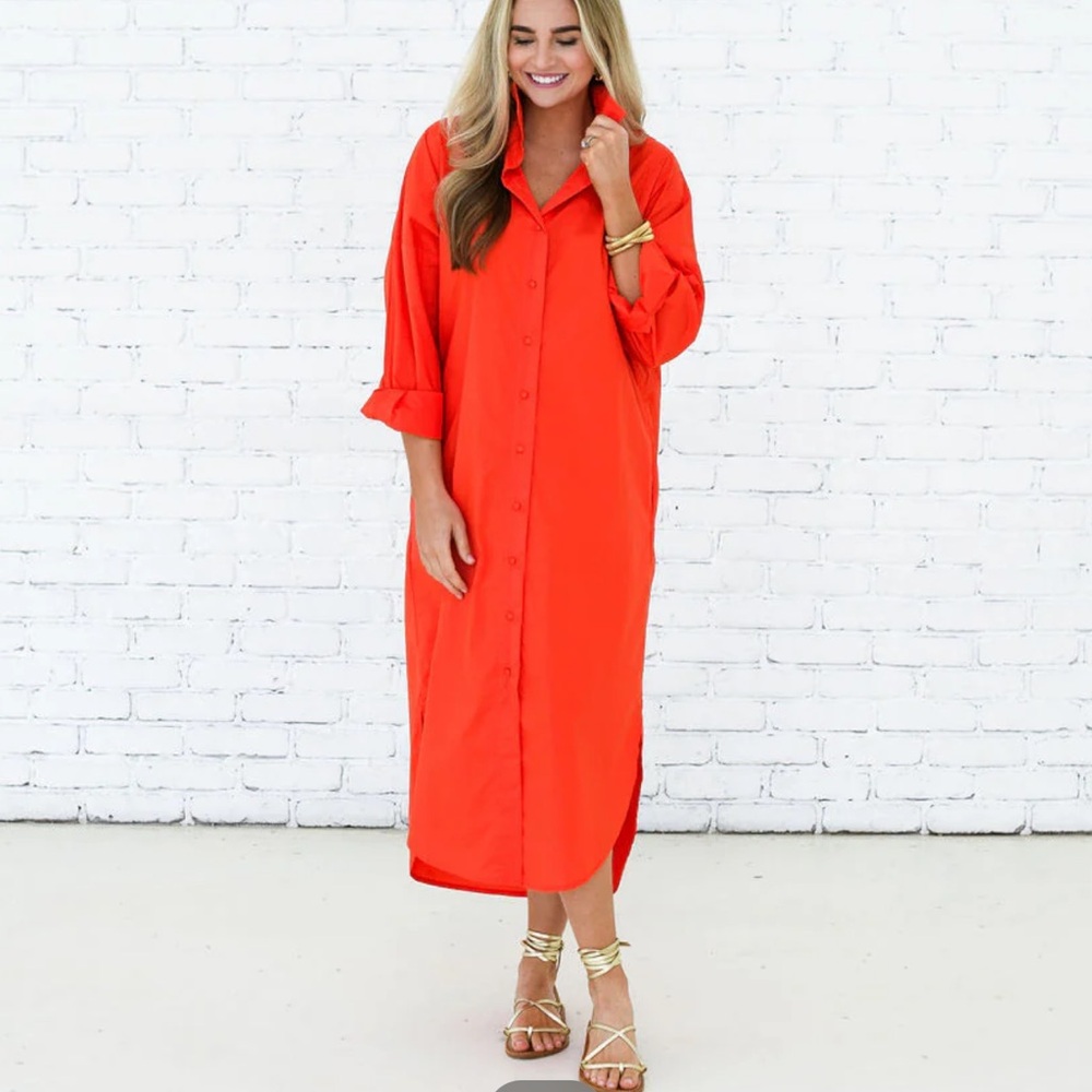 Karyn Lawn dress Vibrant Orange Button-Up Dress